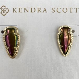 Kendra Scott Skylette earrings. Iridescent stones set in gold hardware